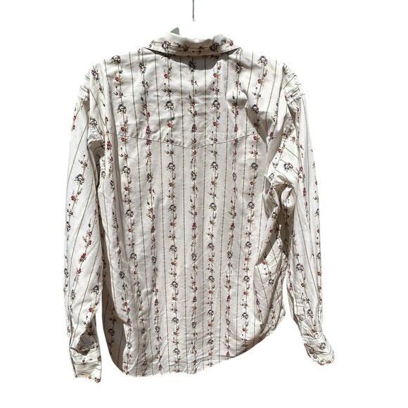 Vtg High Noon Floral Stripe Shirt Men Sz L Cream Pearl Snap Long Sleeve Western - Picture 3 of 14